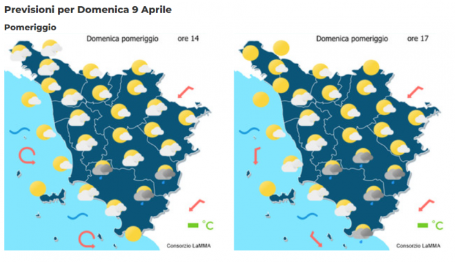 Le previsioni meteo per il pomeriggio di Pasqua mappa