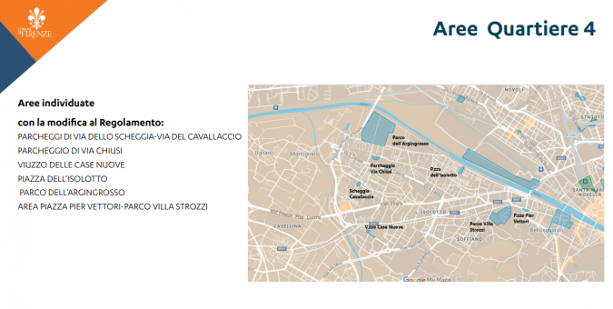 La mappa delle zone individuate nel Quartiere 4