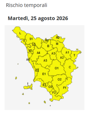 La mappa dell'allerta della Regione Toscana