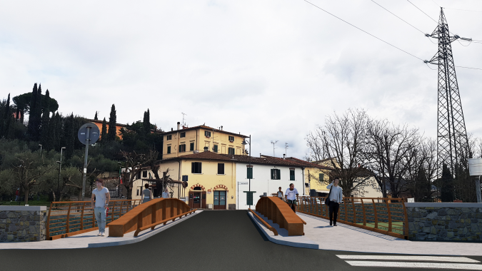 Un rendering del nuovo ponte del Molino a Calenzano