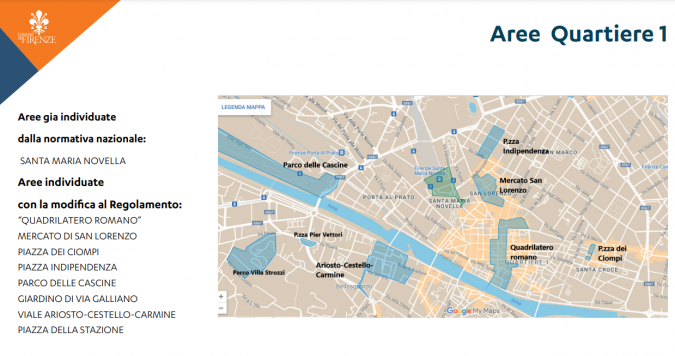 La mappa delle zone individuate nel Quartiere 1