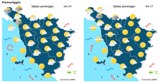 Le previsioni meteo per il pomeriggio di sabato 27 Maggio mappa