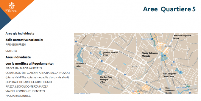 La mappa delle zone individuate nel Quartiere 5