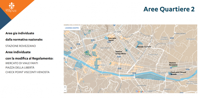 La mappa delle zone individuate nel Quartiere 2