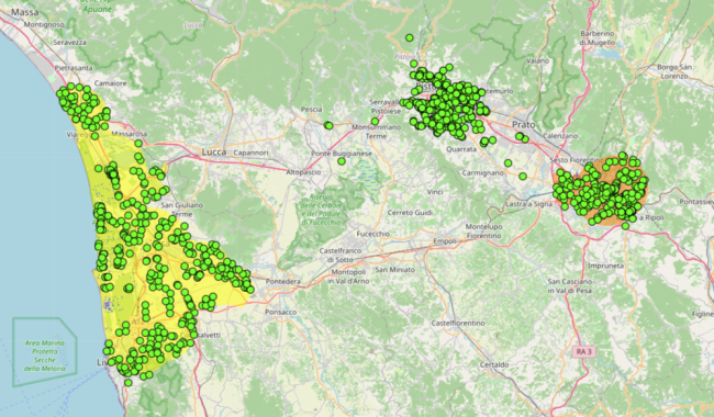 La cartografia regionale sulla diffusione della cocciniglia