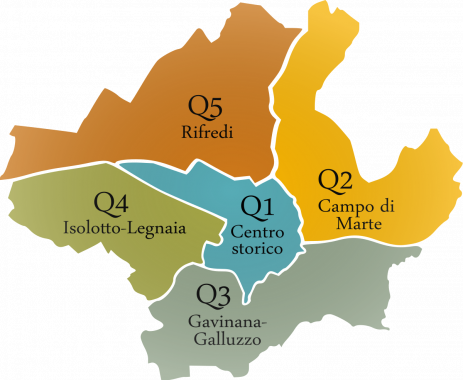 La mappa degli attuali 5 quartieri