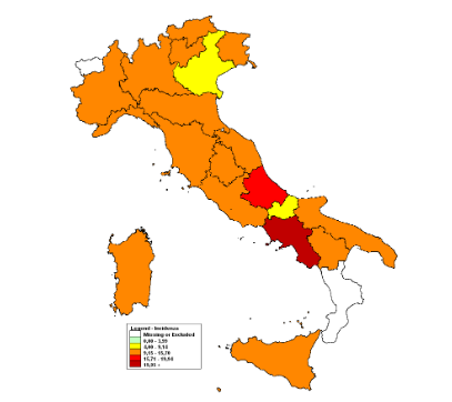 La mappa a colori del contagio da influenza (Fonte: Rapporto RespiVirNet)