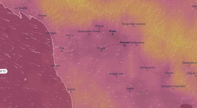 La mappa della diffusione dei fumi dell'incendio