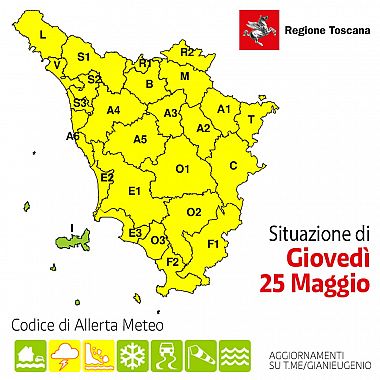 La mappa dell'allerta della Regione Toscana